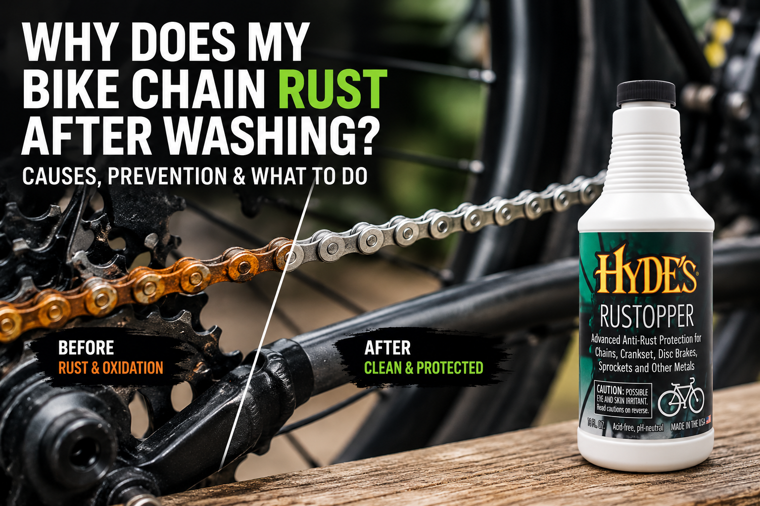 Bicycle chain and drivetrain after washing showing how to prevent bike chain rust and corrosion