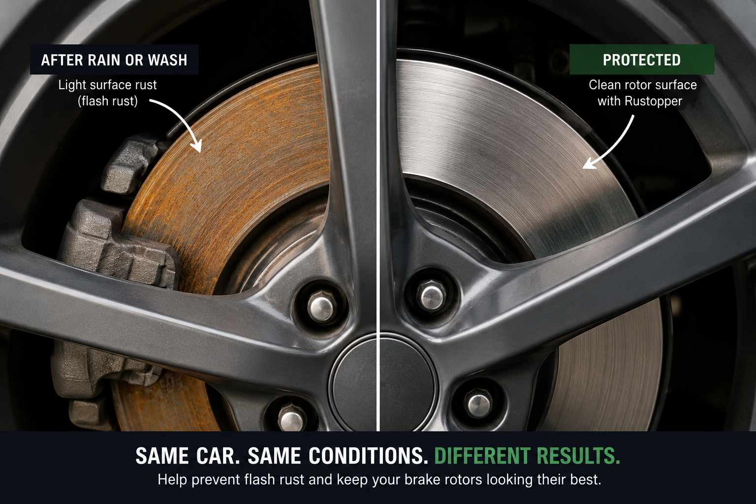 Light surface rust on a car brake rotor after moisture exposure